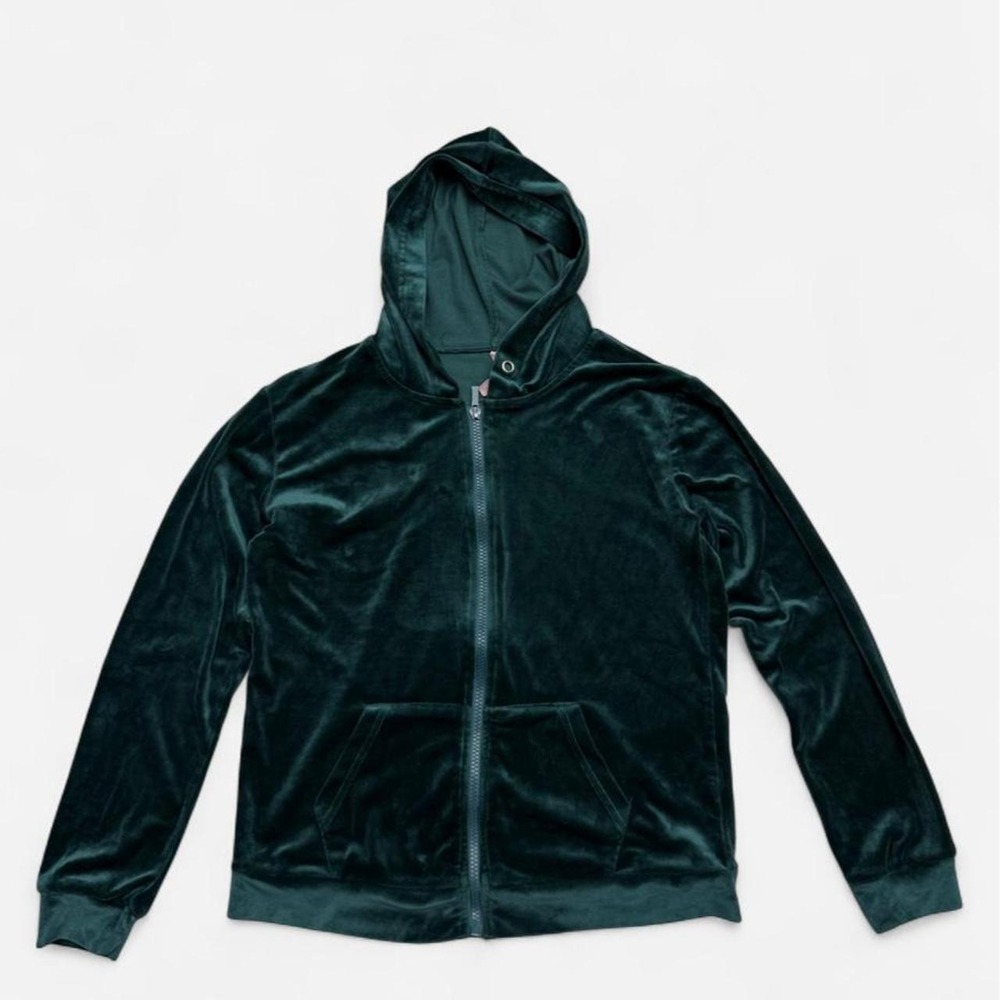 Green velvet velour zip up hoodie Emme Jordan size S